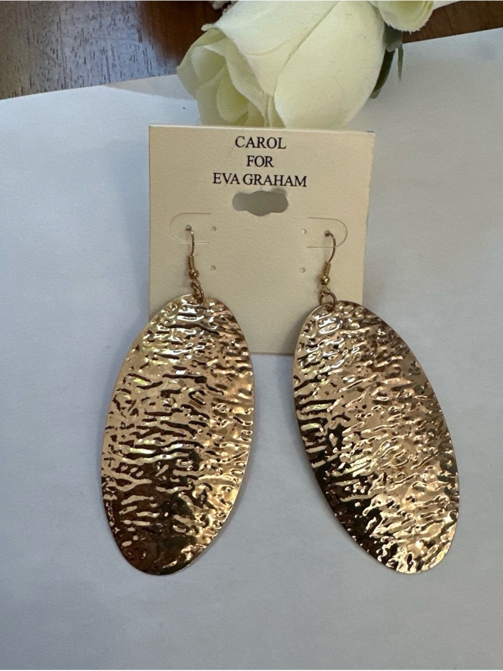 Carol for Eva Graham Hammered Oval Drop Earrings - Rose Gold